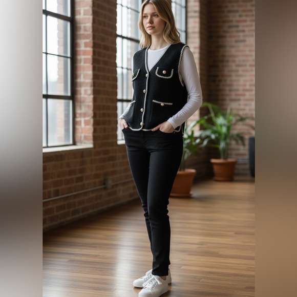 Mink- Velvet fuzzy designer vest in Black - Picture 2 of 10